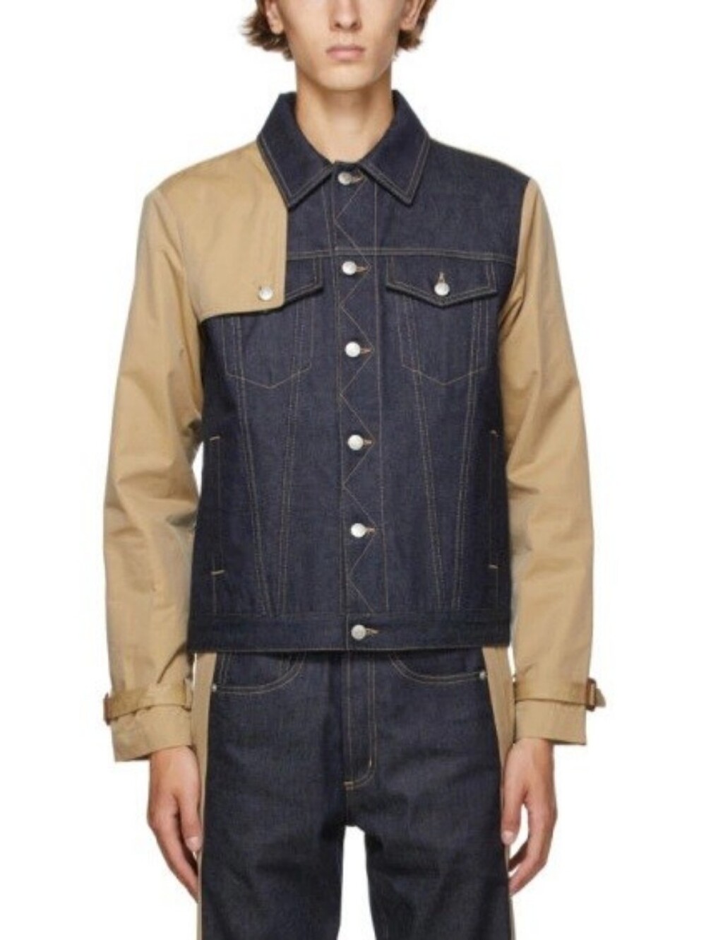 Alexander McQueen 50 S M Boxy JP Denim Cropped Trench Hybrid Jacket Tan Salvage